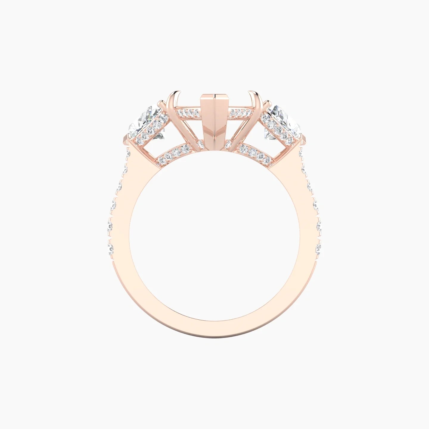 Heart Trilogy with Reverse Shank | 18k Rose Gold 5-7.99 ct Marquise Cut Ring Setting