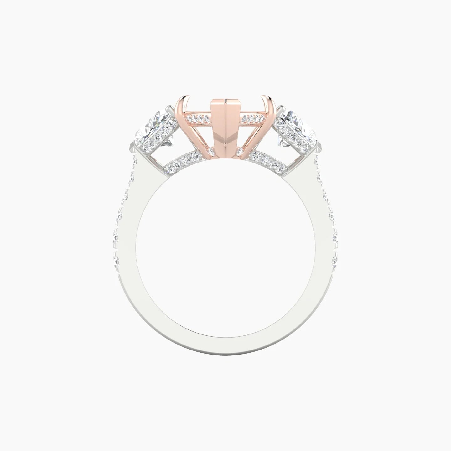Heart Trilogy with Reverse Shank | 18k White & Rose Gold 5-7.99 ct Marquise Cut Ring Setting