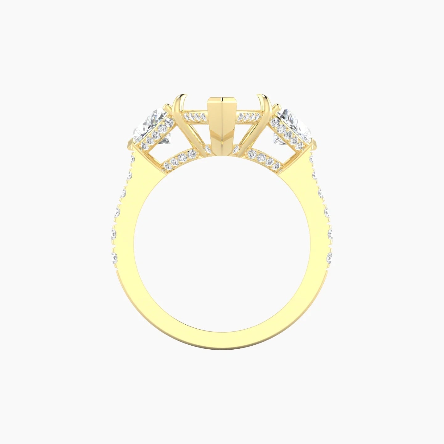 Heart Trilogy with Reverse Shank | 18k Yellow Gold 5-7.99 ct Marquise Cut Ring Setting