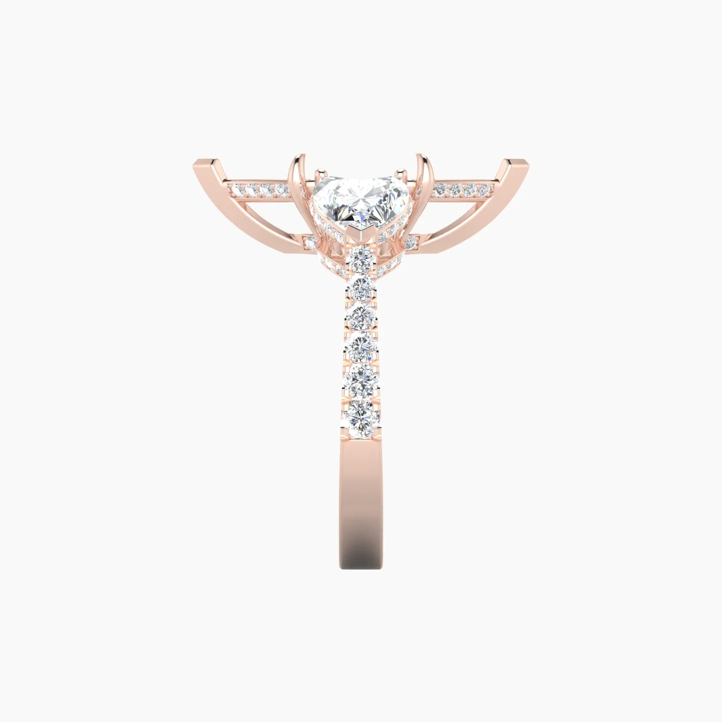 Heart Trilogy with Reverse Shank | 18k Rose Gold 5-7.99 ct Marquise Cut Ring Setting