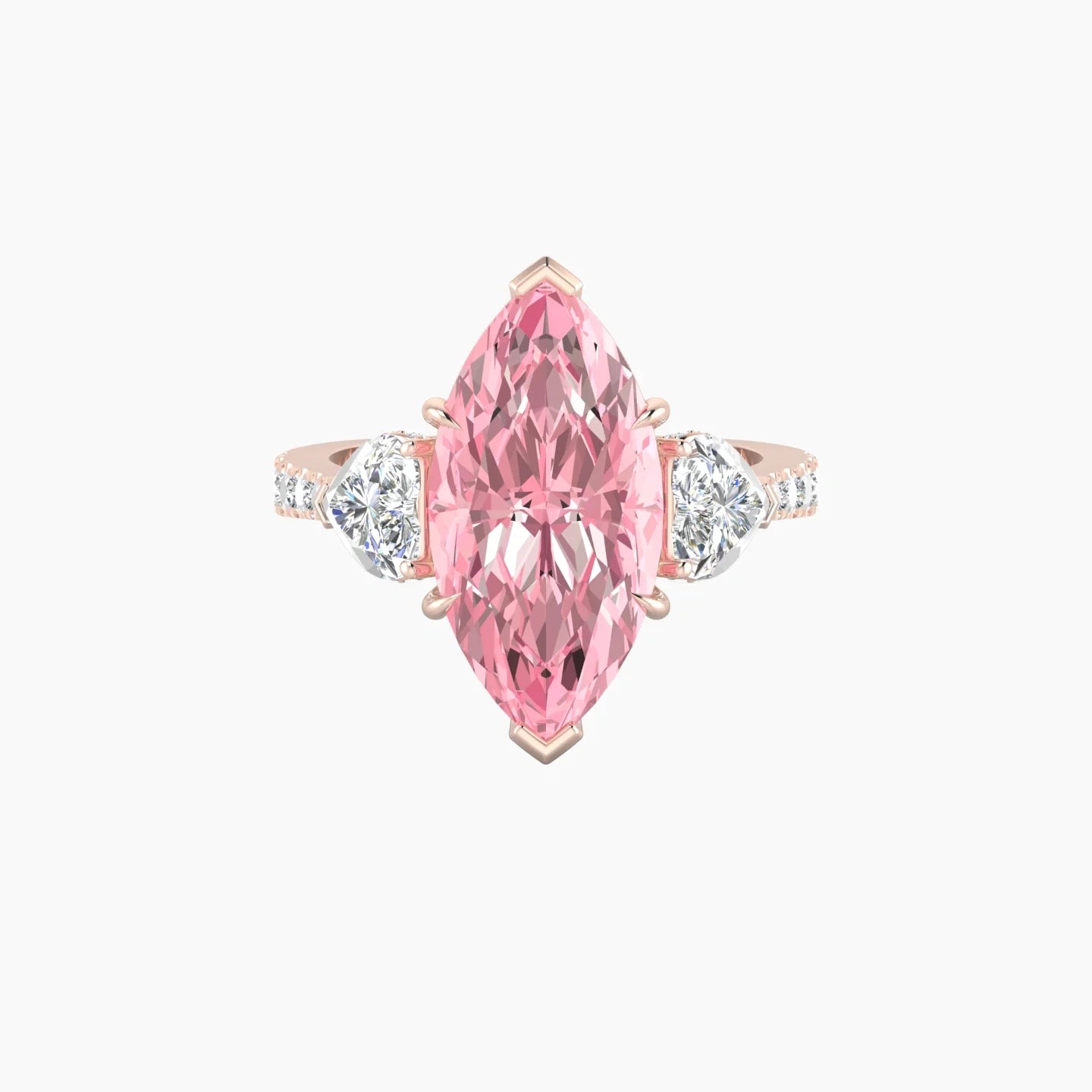 Intricate Heart Trilogy with Reverse Shank | 18k Rose Gold 5 ct Marquise White Lab Diamond Ring