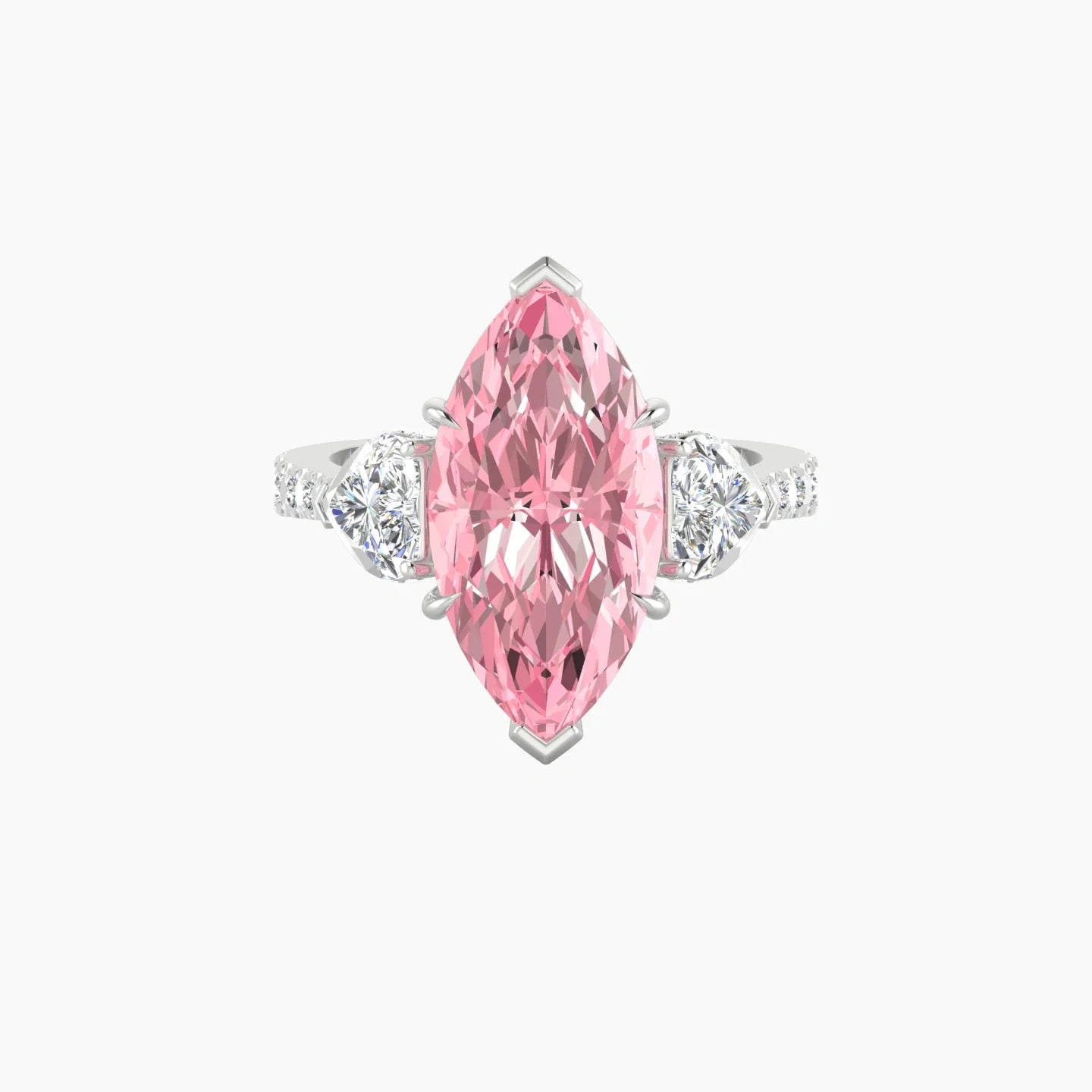 Intricate Heart Trilogy with Reverse Shank | 18k White Gold 5 ct Marquise Blue Lab Diamond Ring