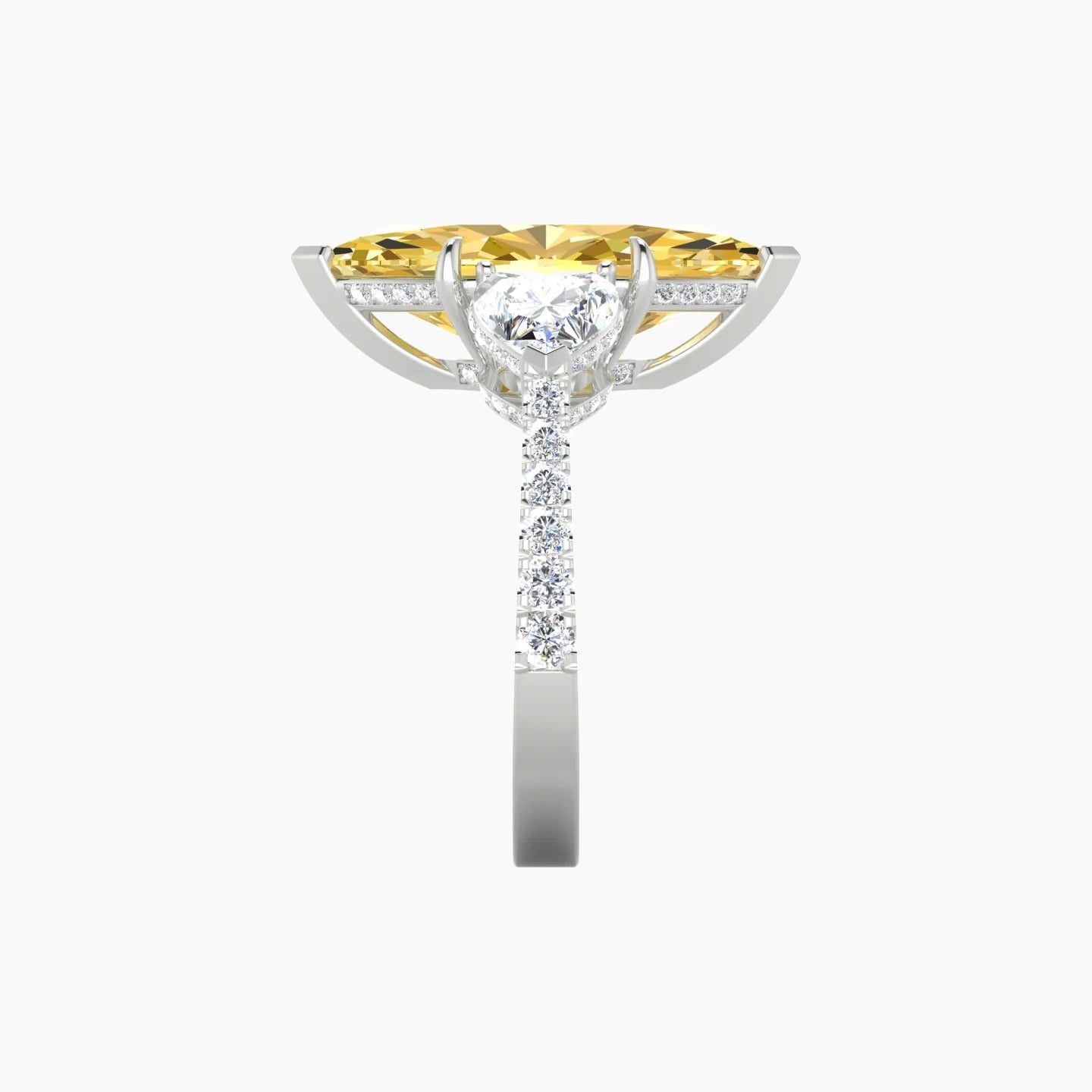 Heart Trilogy with Reverse Shank | 18k White Gold 5 ct Marquise Cut Ring