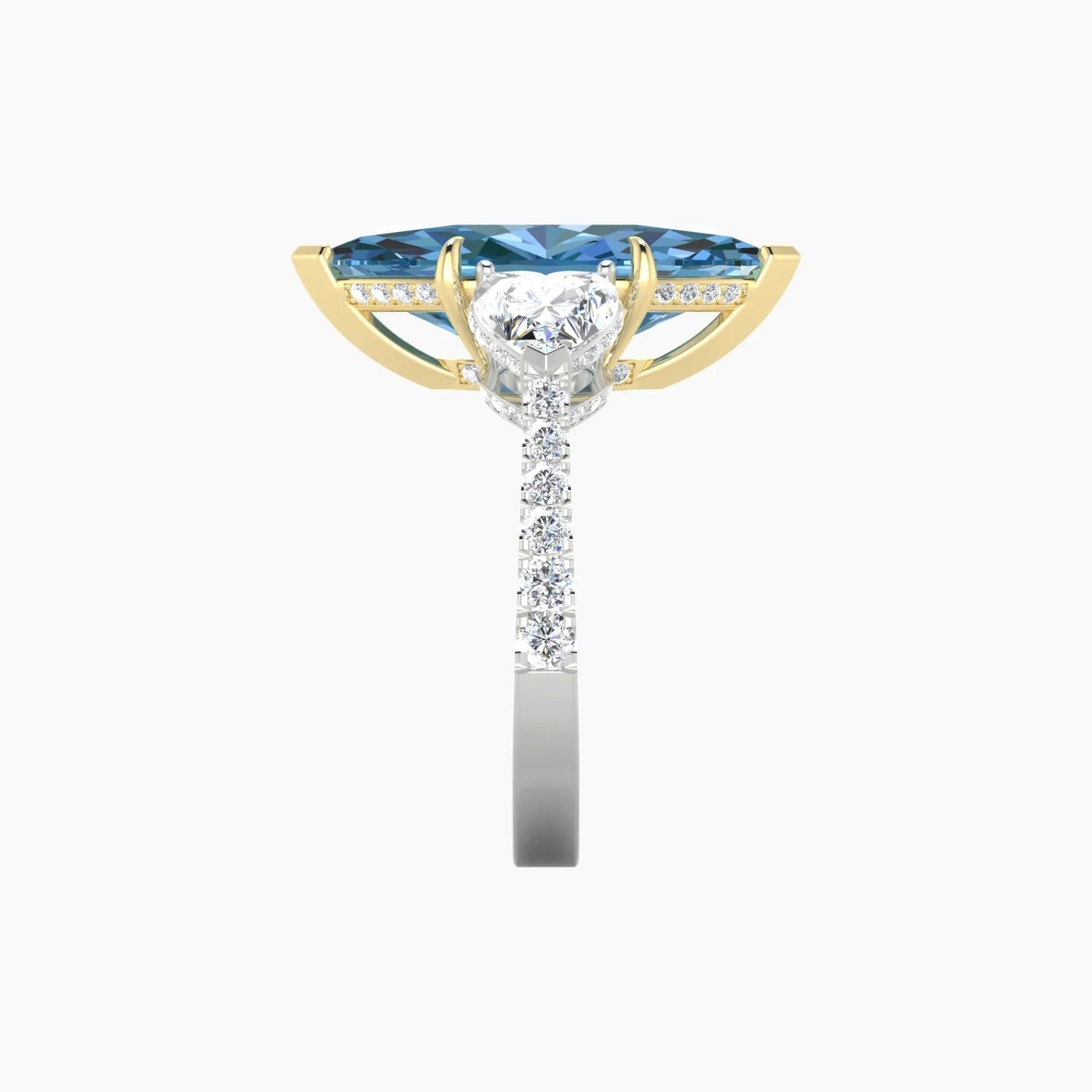 Heart Trilogy with Reverse Shank | 18k White & Yellow Gold 5 ct Marquise Cut Ring