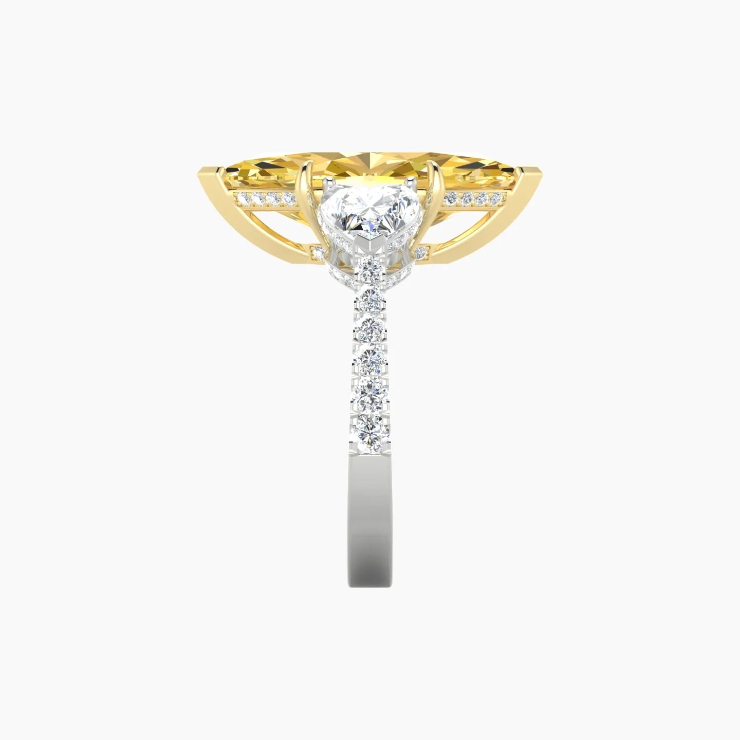Heart Trilogy with Reverse Shank | 18k White & Yellow Gold 5 ct Marquise Cut Ring