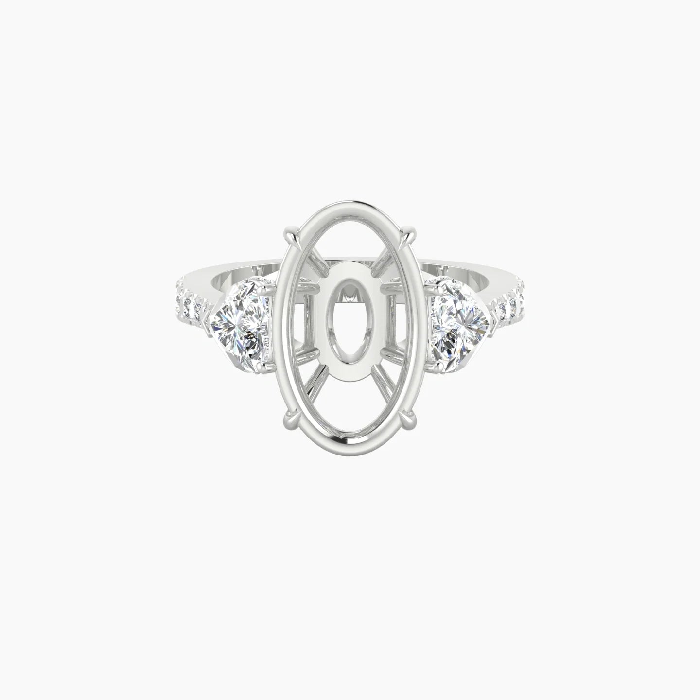 Heart Trilogy with Reverse Shank | 18k White Gold 5-7.99 ct Oval Cut Ring Setting