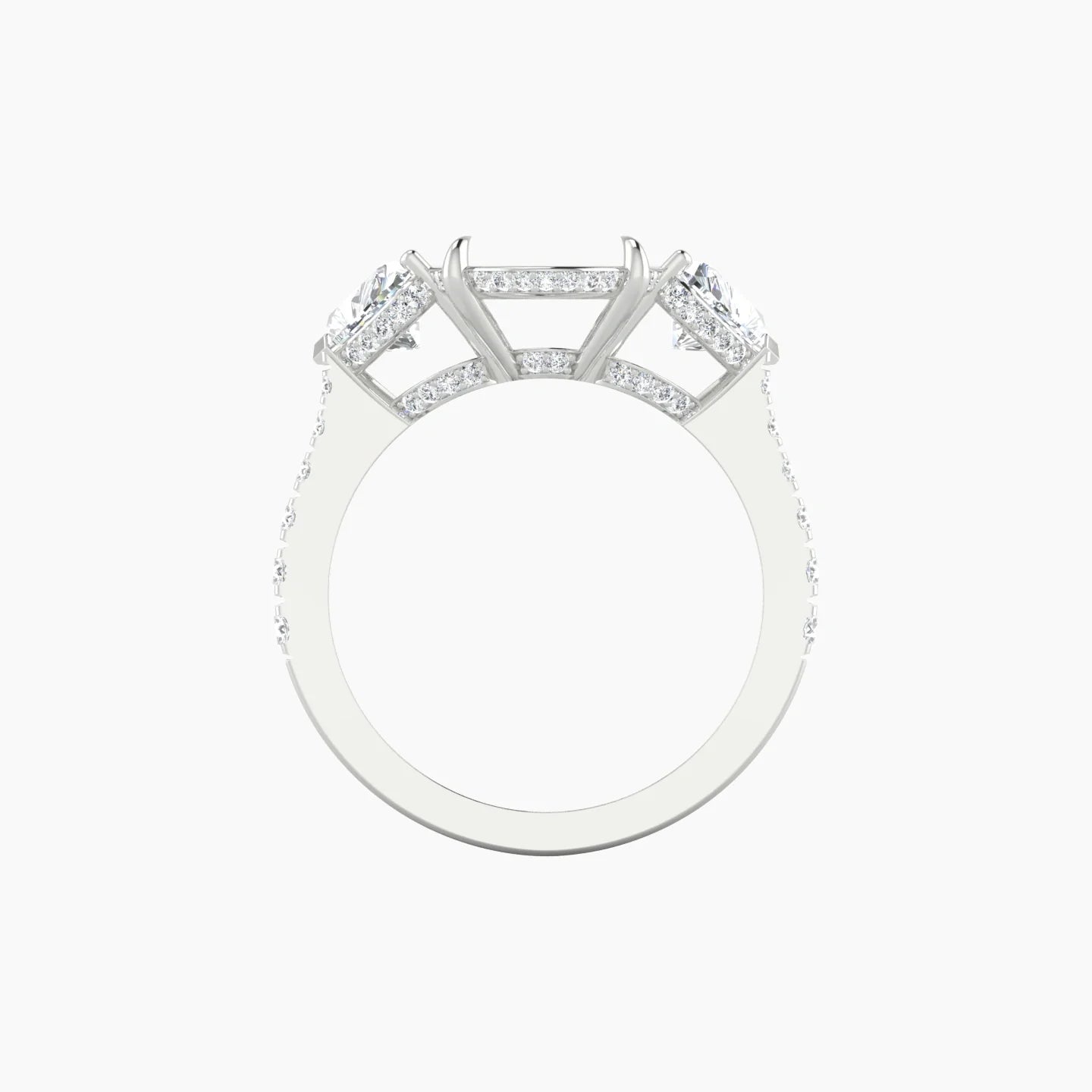 Heart Trilogy with Reverse Shank | 18k White Gold 5-7.99 ct Oval Cut Ring Setting
