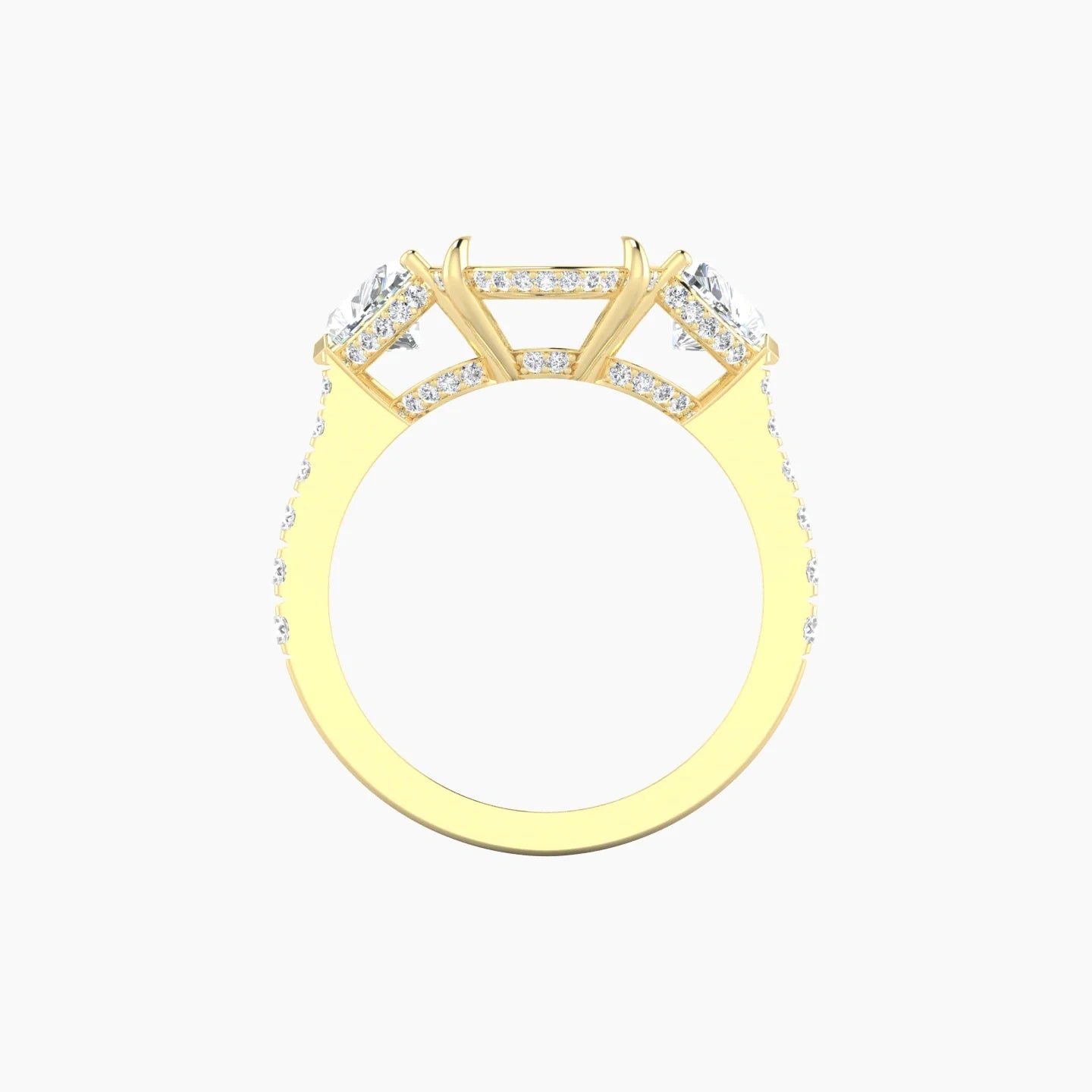 Heart Trilogy with Reverse Shank | 18k Yellow Gold 5-7.99 ct Oval Cut Ring Setting