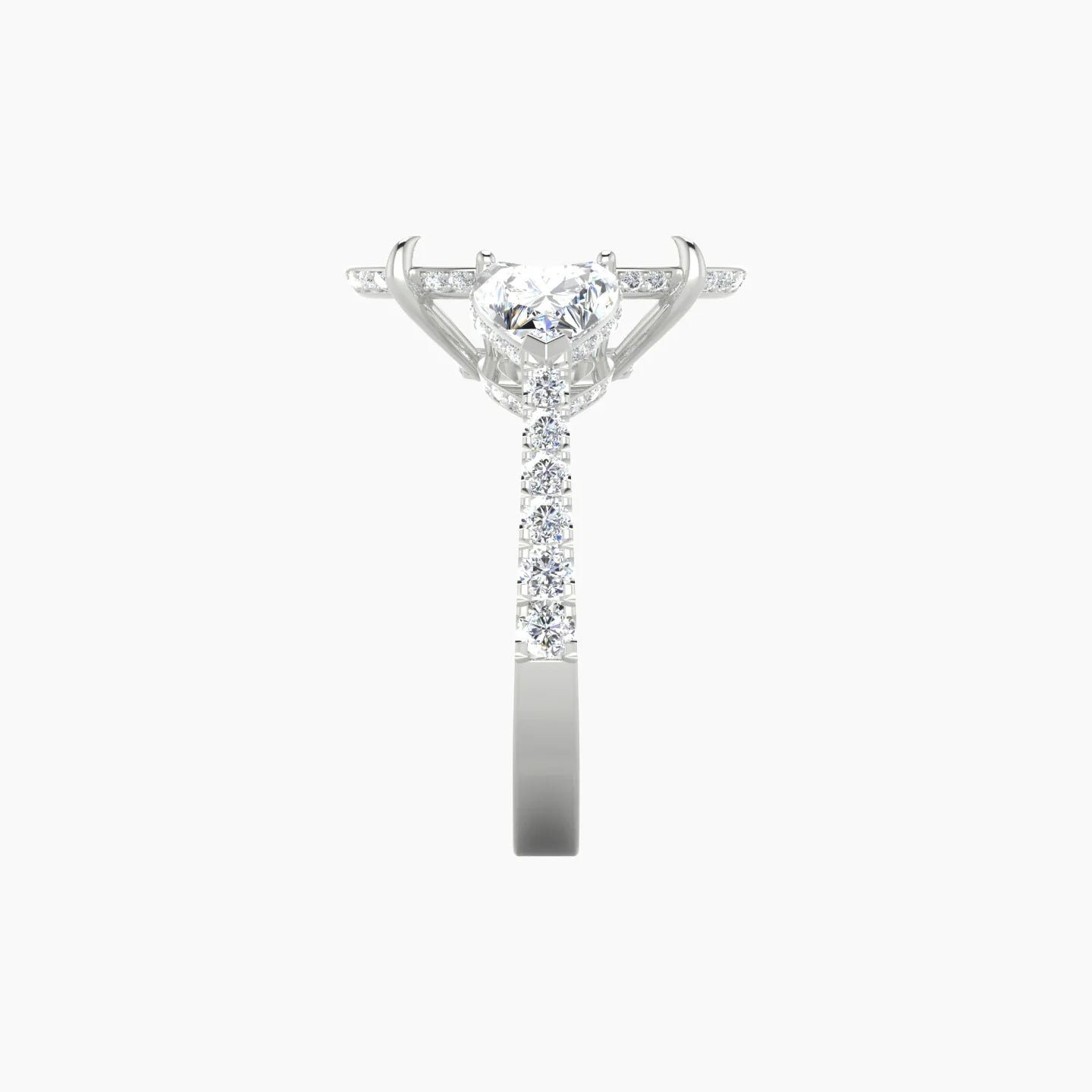 Heart Trilogy with Reverse Shank | 18k White Gold 5-7.99 ct Oval Cut Ring Setting