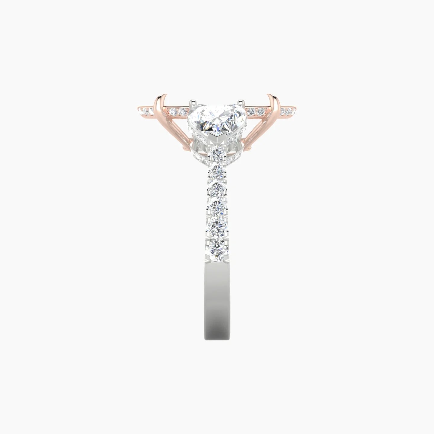 Heart Trilogy with Reverse Shank | 18k White & Rose Gold 5-7.99 ct Oval Cut Ring Setting