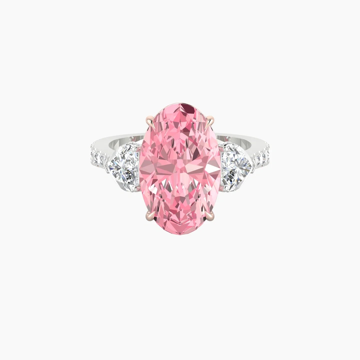 Heart Trilogy with Reverse Shank | 18k White & Rose Gold 5 ct Oval Cut Ring