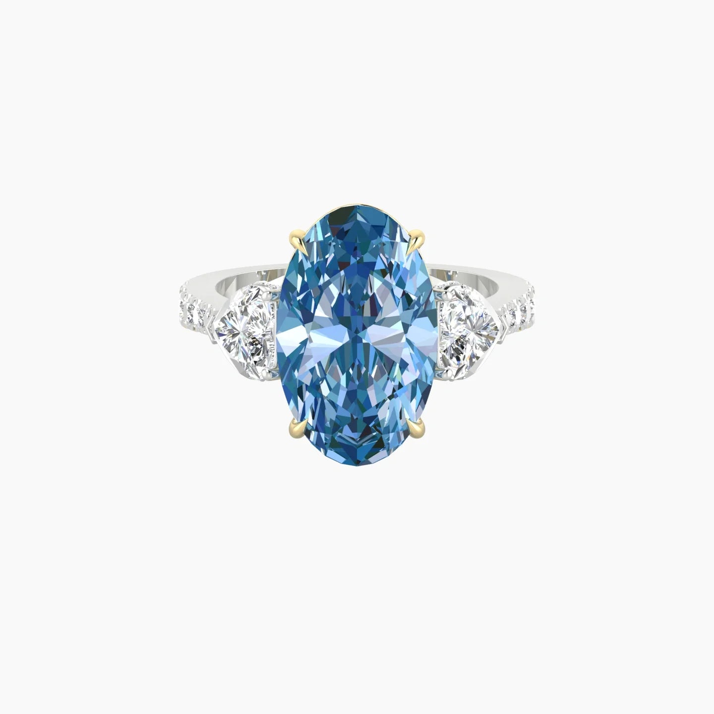 Heart Trilogy with Reverse Shank | 18k White & Yellow Gold 5 ct Oval Cut Ring