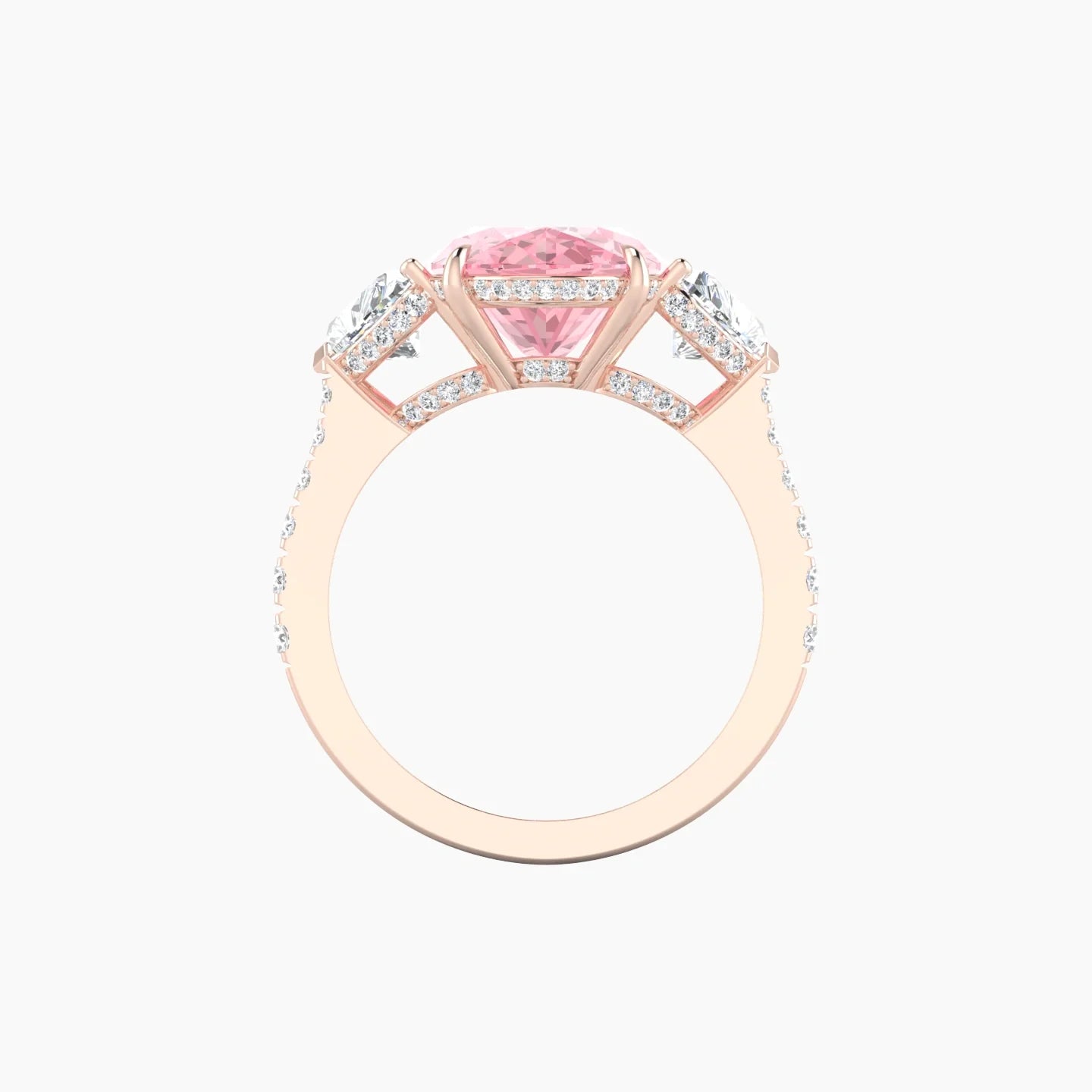 Intricate Heart Trilogy with Reverse Shank | 18k Rose Gold 5 ct Oval White Lab Diamond Ring