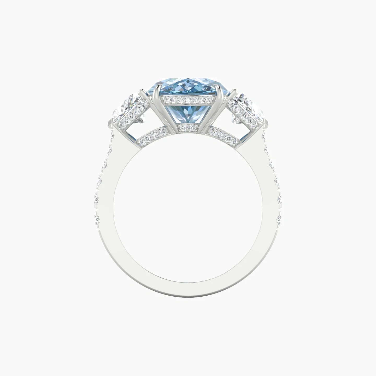 Heart Trilogy with Reverse Shank | 18k White Gold 5 ct Oval Cut Ring