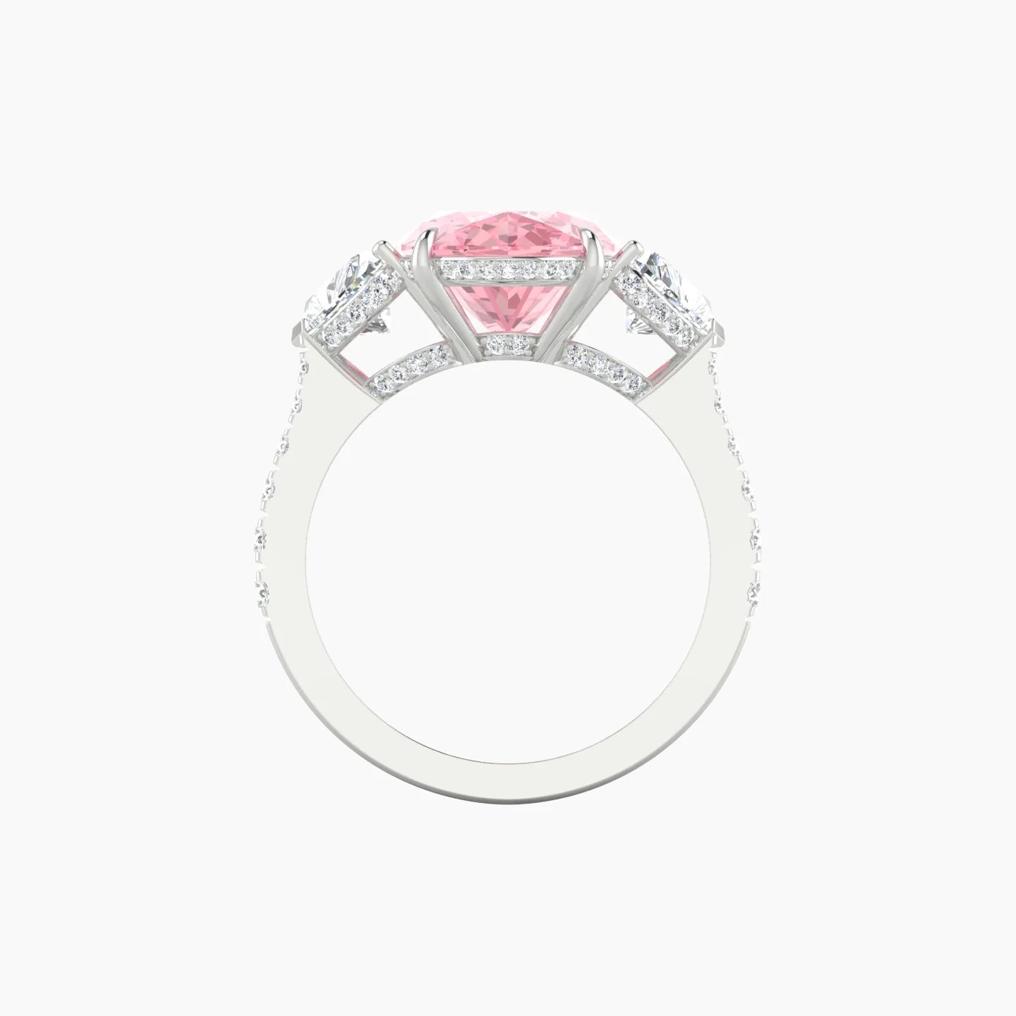 Intricate Heart Trilogy with Reverse Shank | 18k White Gold 5 ct Oval Blue Lab Diamond Ring