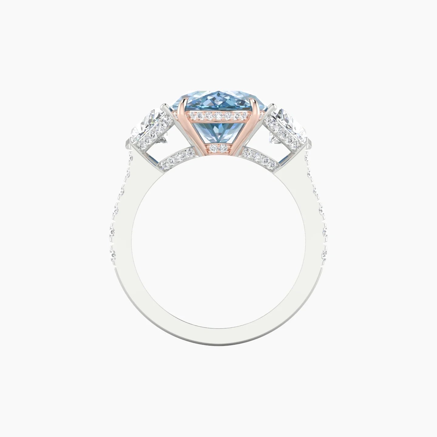 Heart Trilogy with Reverse Shank | 18k White & Rose Gold 5 ct Oval Cut Ring