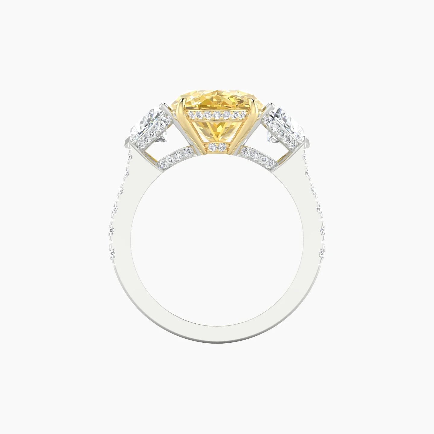 Heart Trilogy with Reverse Shank | 18k White & Yellow Gold 5 ct Oval Cut Ring