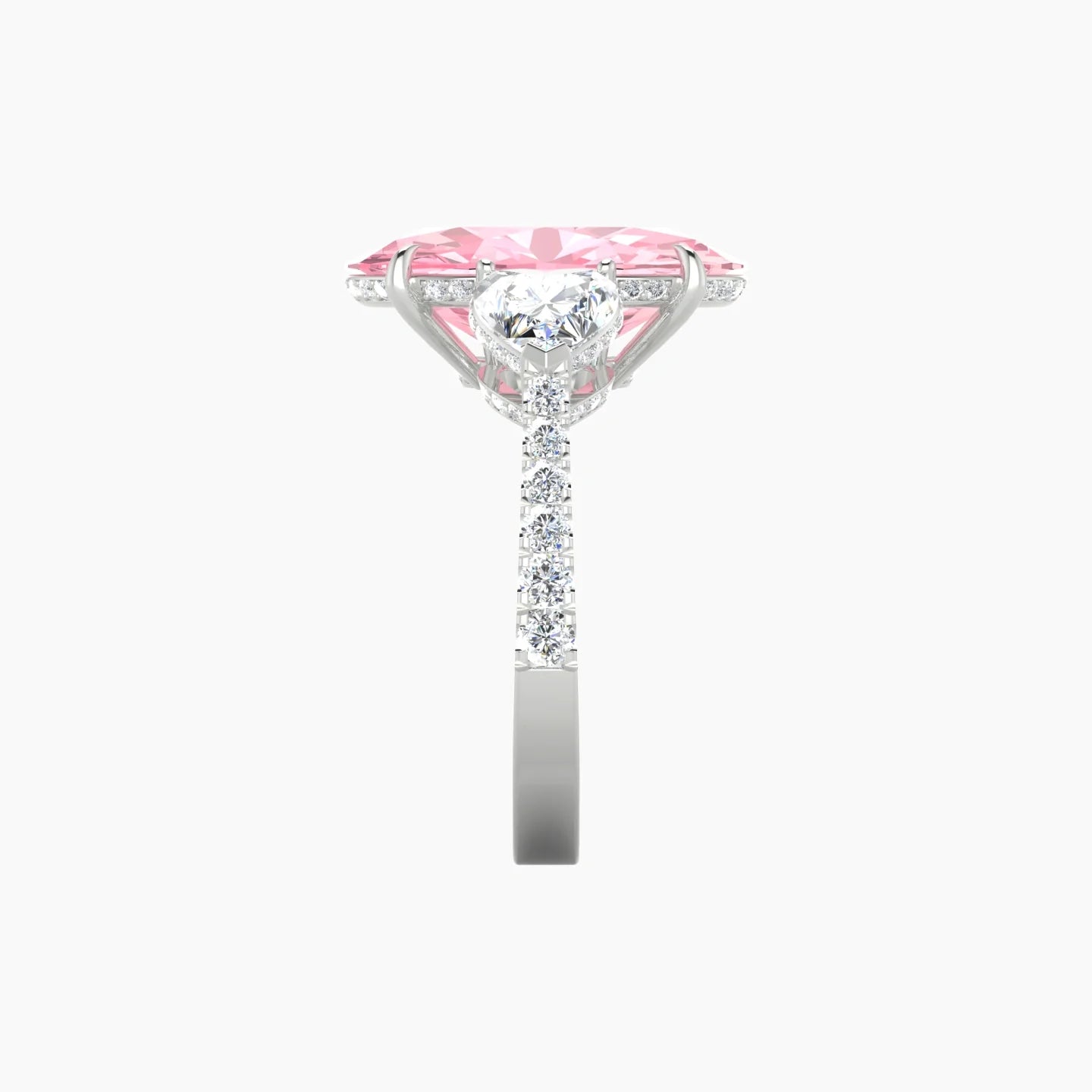 Intricate Heart Trilogy with Reverse Shank | 18k White Gold 5 ct Oval Blue Lab Diamond Ring