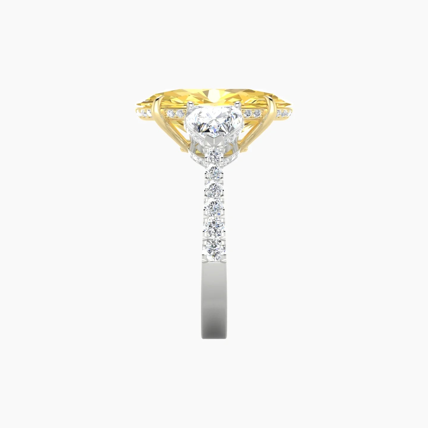 Heart Trilogy with Reverse Shank | 18k White & Yellow Gold 5 ct Oval Cut Ring