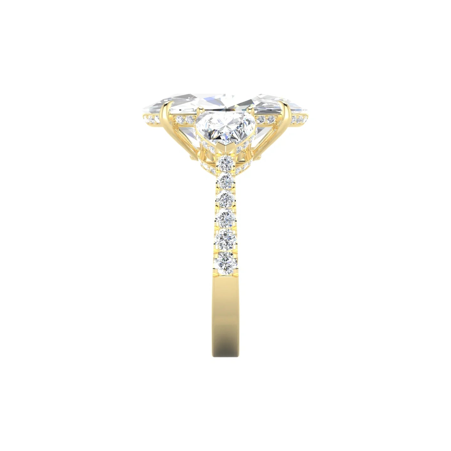 Intricate Heart Trilogy with Reverse Shank | 18k Yellow Gold 5 ct Oval White Lab Diamond Ring