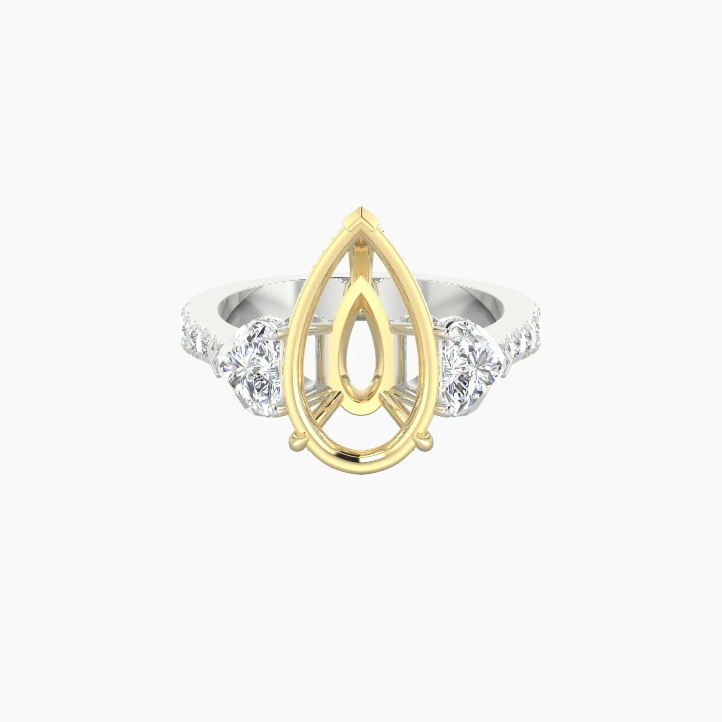 Heart Trilogy with Reverse Shank | 18k White & Yellow Gold 5-7.99 ct Pear Cut Ring Setting