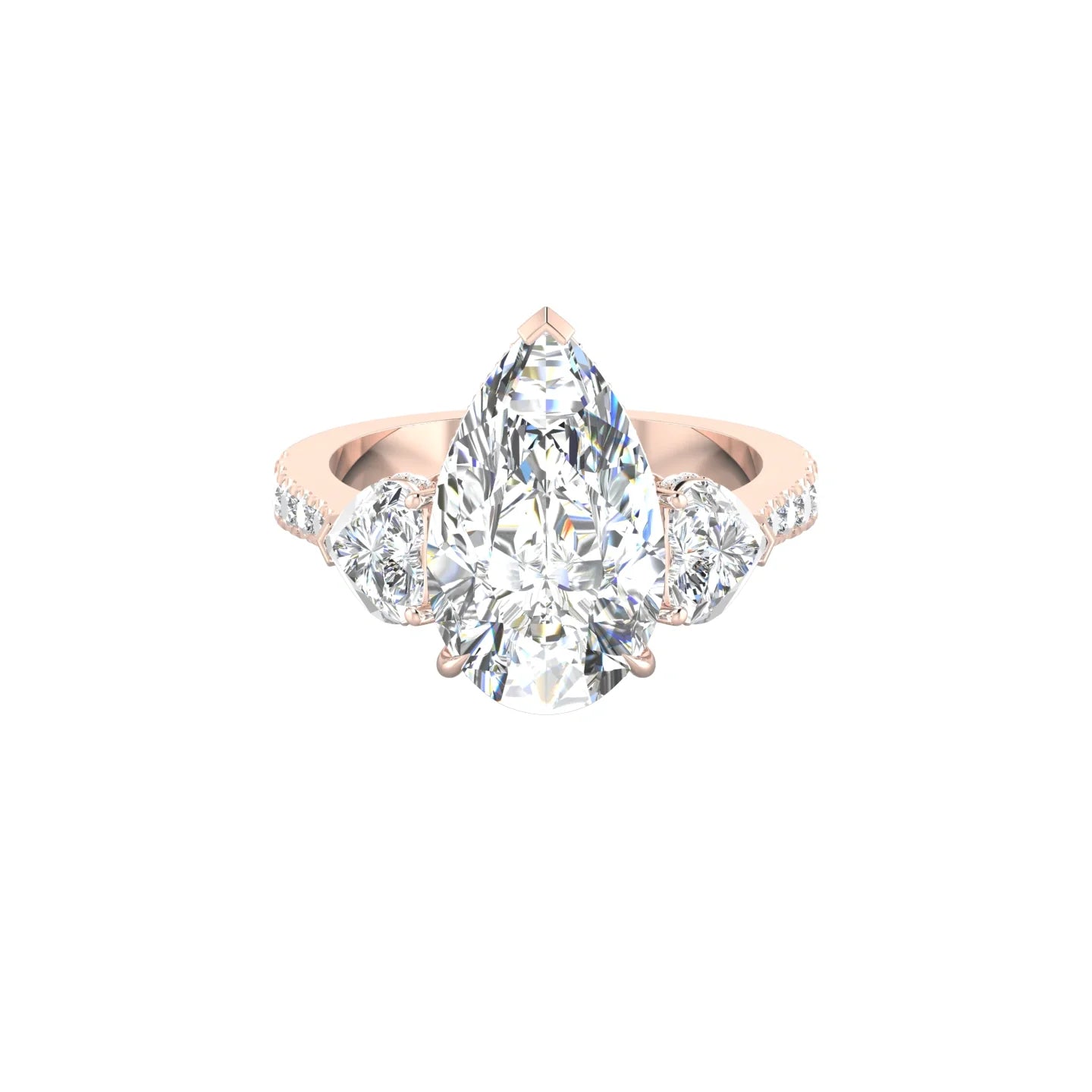 Heart Trilogy with Reverse Shank | 18k Rose Gold 5 ct Pear Cut Ring
