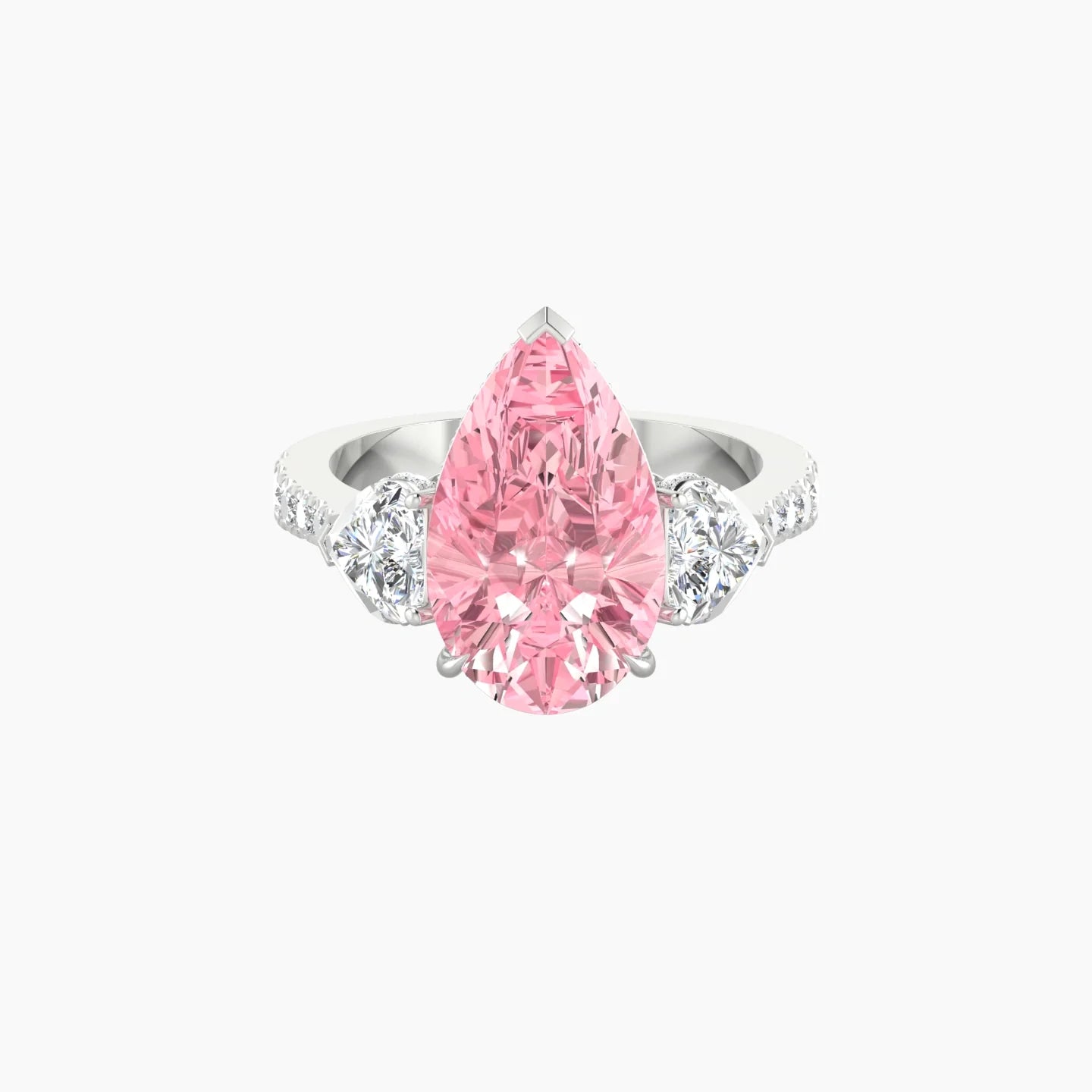 Intricate Heart Trilogy with Reverse Shank | 18k White Gold 5 ct Pear Blue Lab Diamond Ring