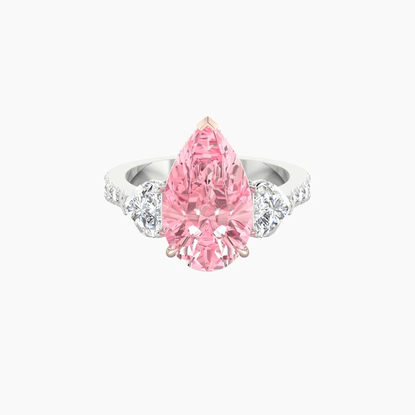 Heart Trilogy with Reverse Shank | 18k White & Rose Gold 5 ct Pear Cut Ring