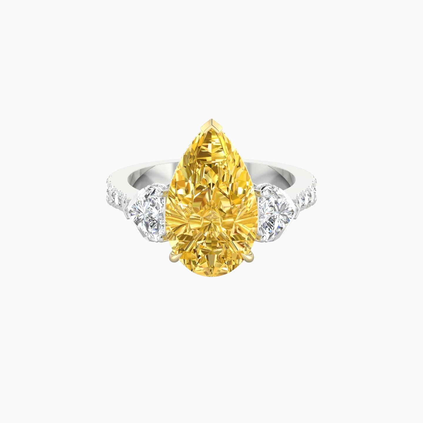 Heart Trilogy with Reverse Shank | 18k White & Yellow Gold 5 ct Pear Cut Ring
