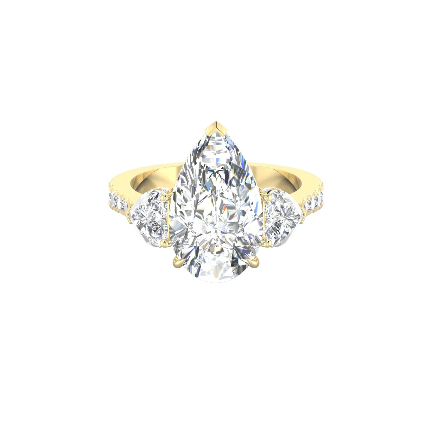 Heart Trilogy with Reverse Shank | 18k Yellow Gold 5 ct Pear Cut Ring