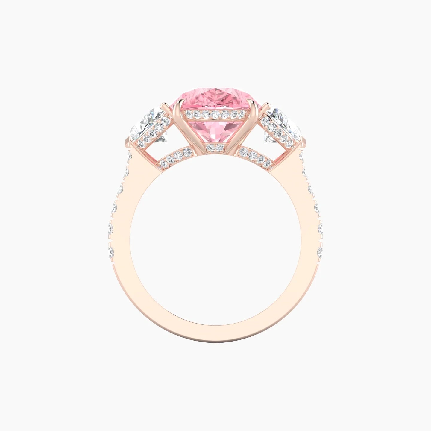 Intricate Heart Trilogy with Reverse Shank | 18k Rose Gold 5 ct Pear White Lab Diamond Ring