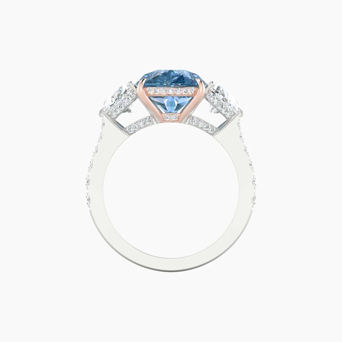 Intricate Heart Trilogy with Reverse Shank | 18k White & Rose Gold 5 ct Pear Blue Lab Diamond Ring
