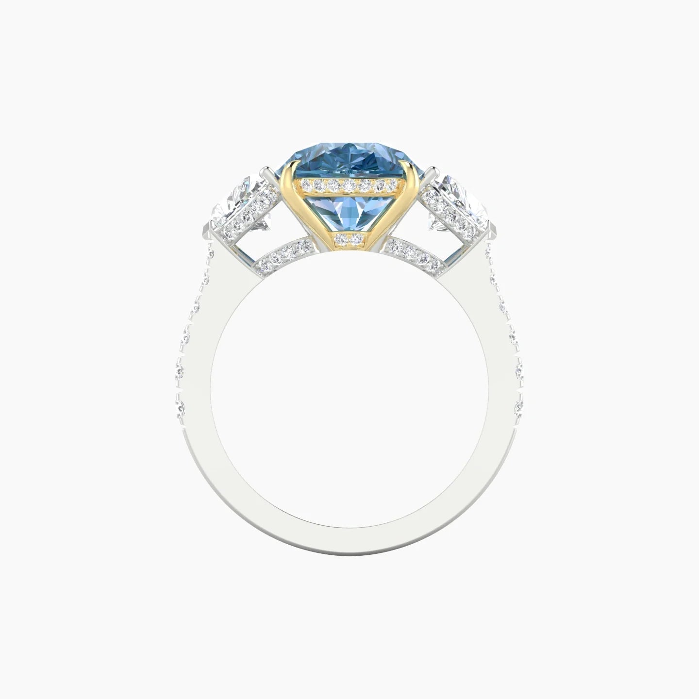 Intricate Heart Trilogy with Reverse Shank | 18k White & Yellow Gold 5 ct Pear Blue Lab Diamond Ring