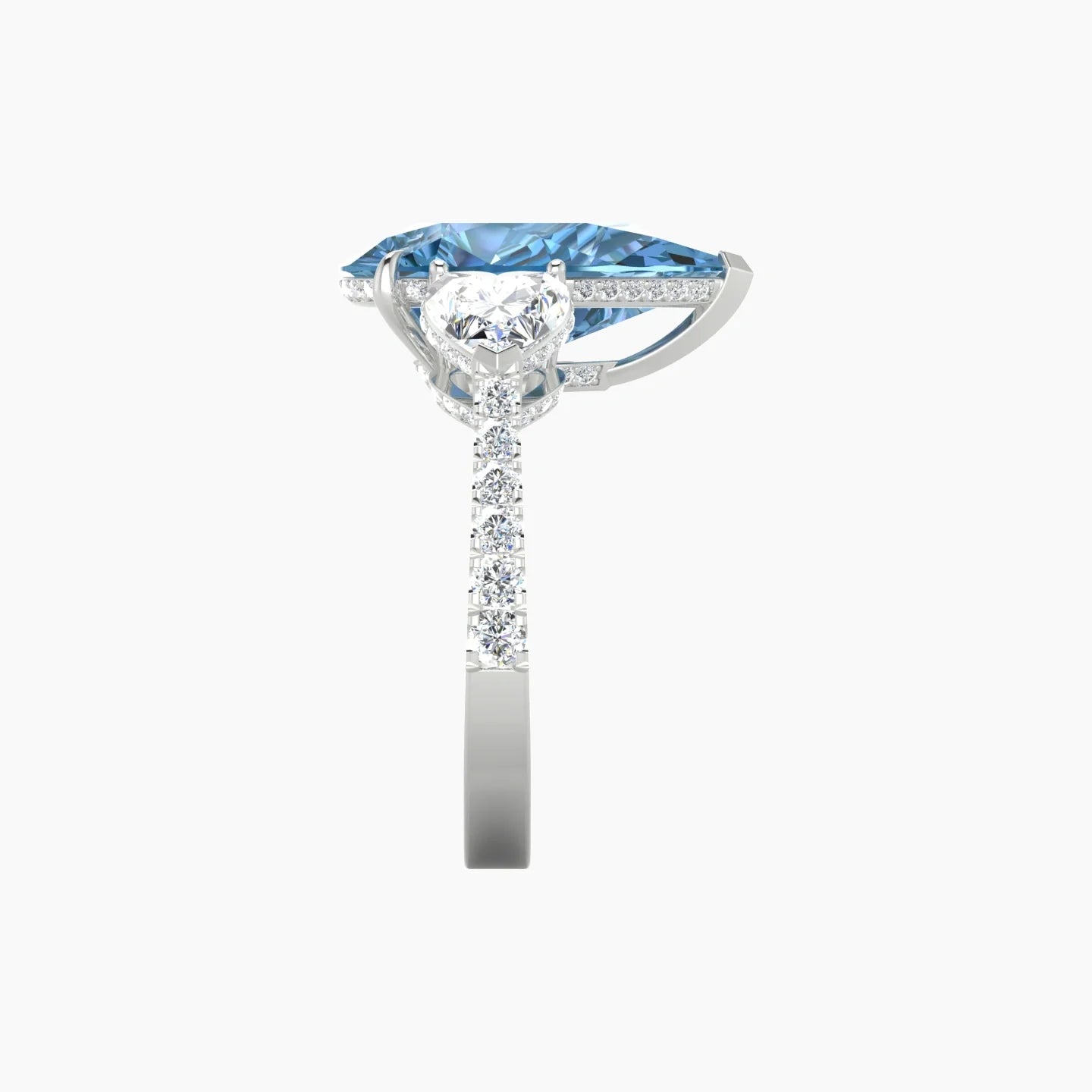 Intricate Heart Trilogy with Reverse Shank | 18k White Gold 5 ct Pear Blue Lab Diamond Ring