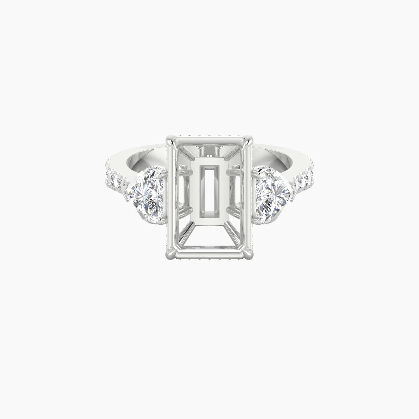 Heart Trilogy with Reverse Shank | 18k White Gold 5-7.99 ct Radiant Cut Ring Setting