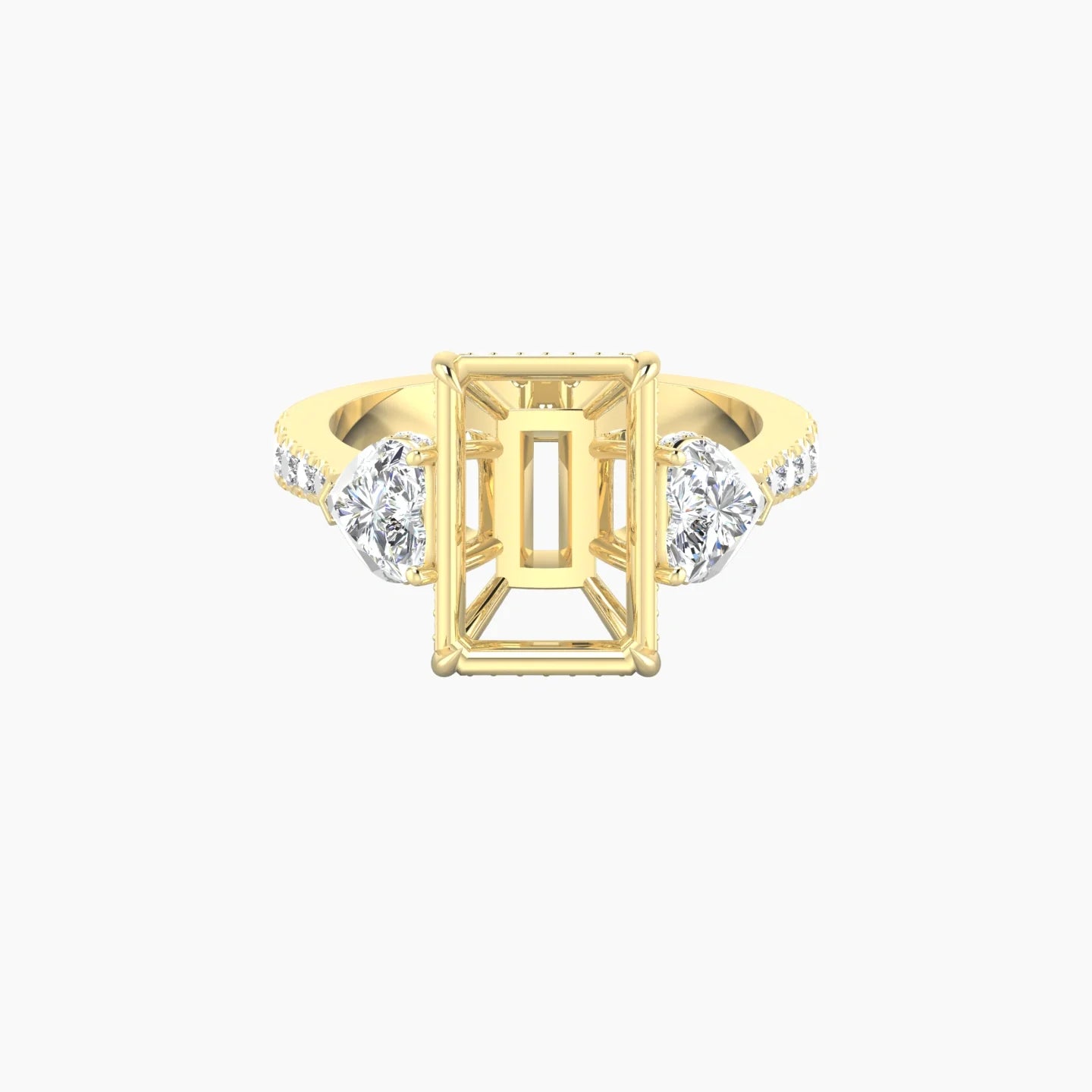 Heart Trilogy with Reverse Shank | 18k Yellow Gold 5-7.99 ct Radiant Cut Ring Setting
