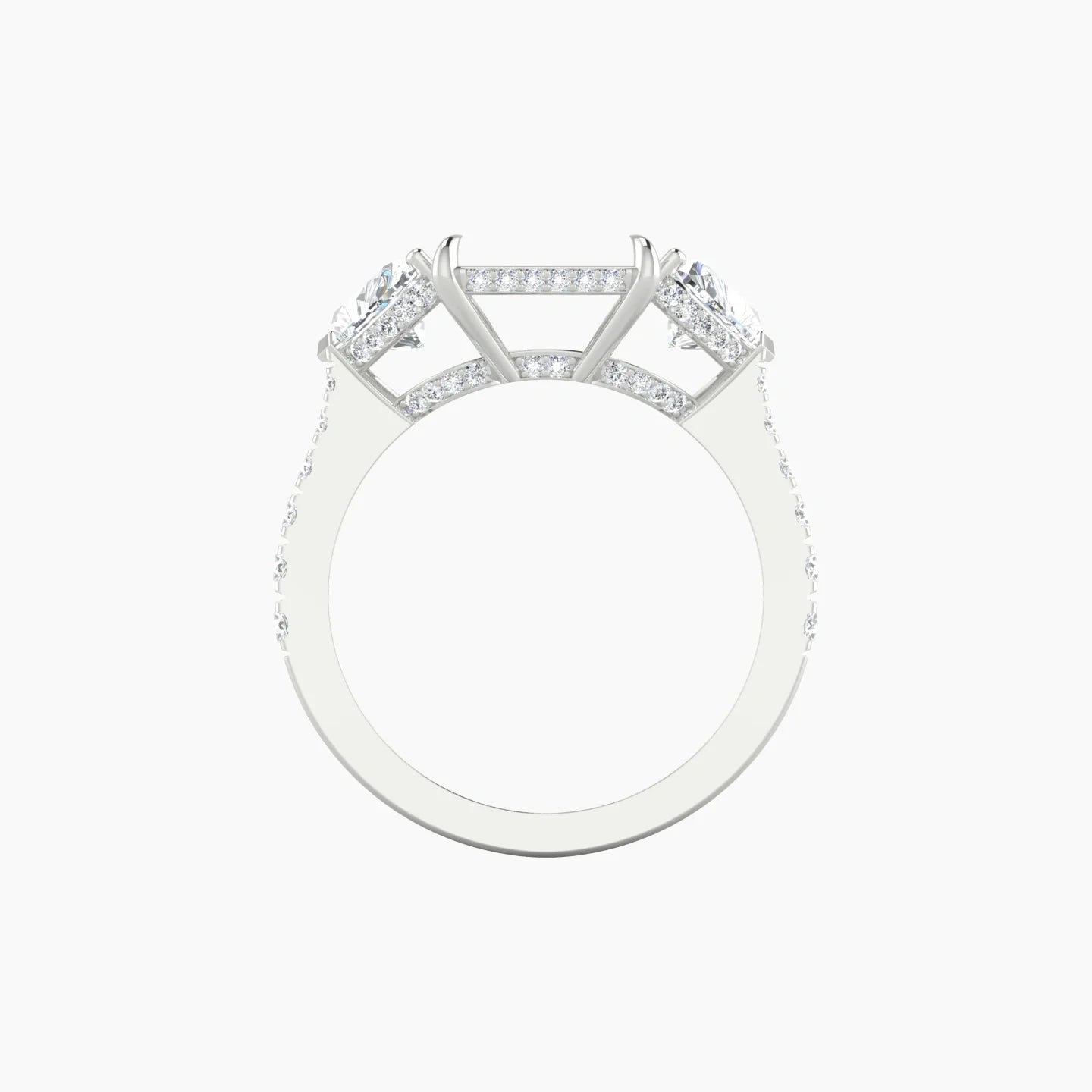 Heart Trilogy with Reverse Shank | 18k White Gold 5-7.99 ct Radiant Cut Ring Setting