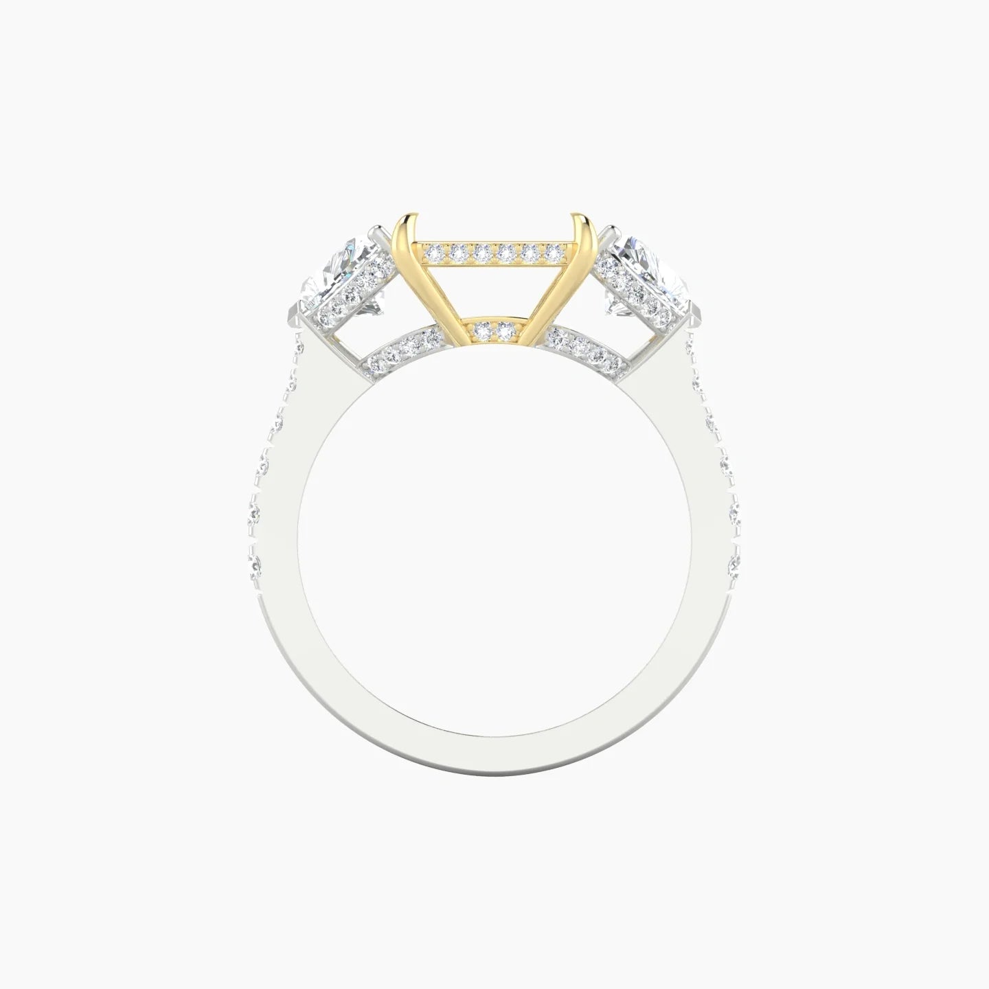 Heart Trilogy with Reverse Shank | 18k White & Yellow Gold 5-7.99 ct Radiant Cut Ring Setting