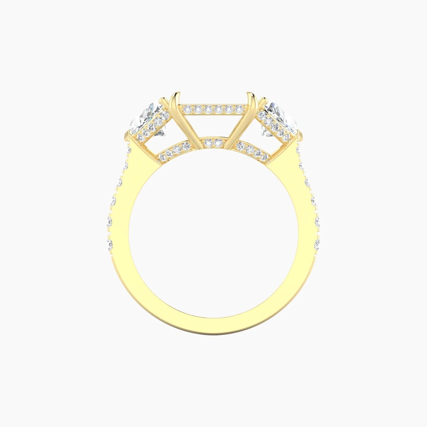 Heart Trilogy with Reverse Shank | 18k Yellow Gold 5-7.99 ct Radiant Cut Ring Setting