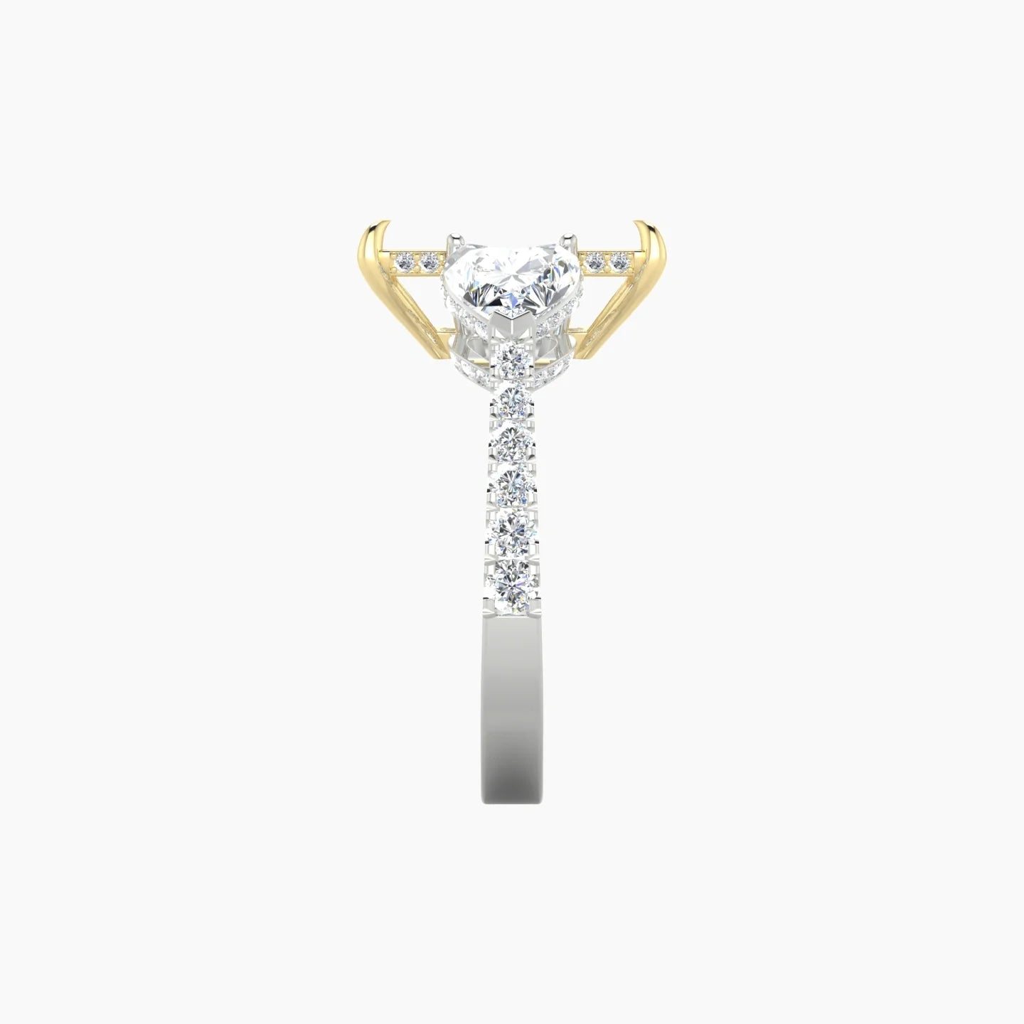Heart Trilogy with Reverse Shank | 18k White & Yellow Gold 5-7.99 ct Radiant Cut Ring Setting