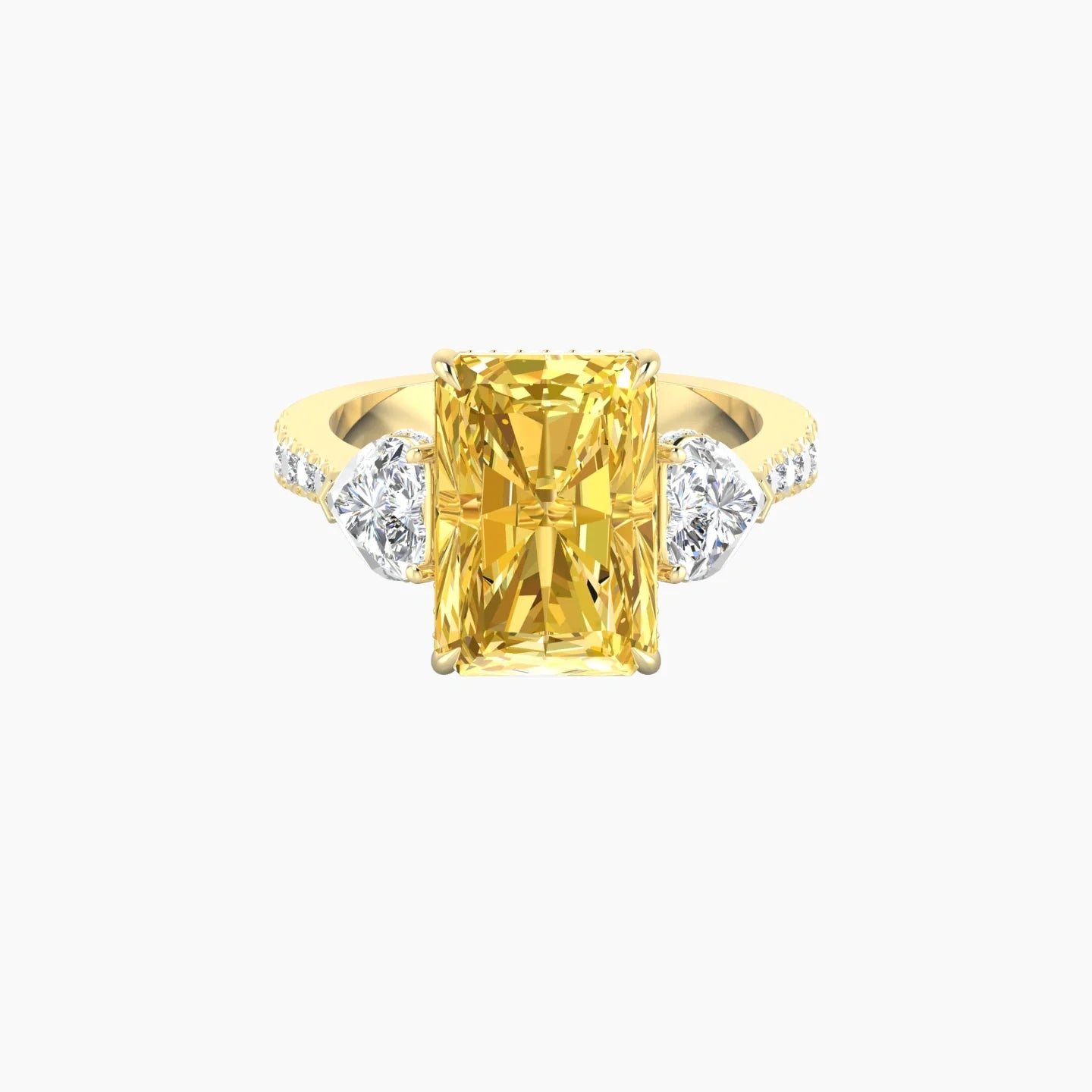Heart Trilogy with Reverse Shank | 18k Yellow Gold 5 ct Radiant Cut Ring