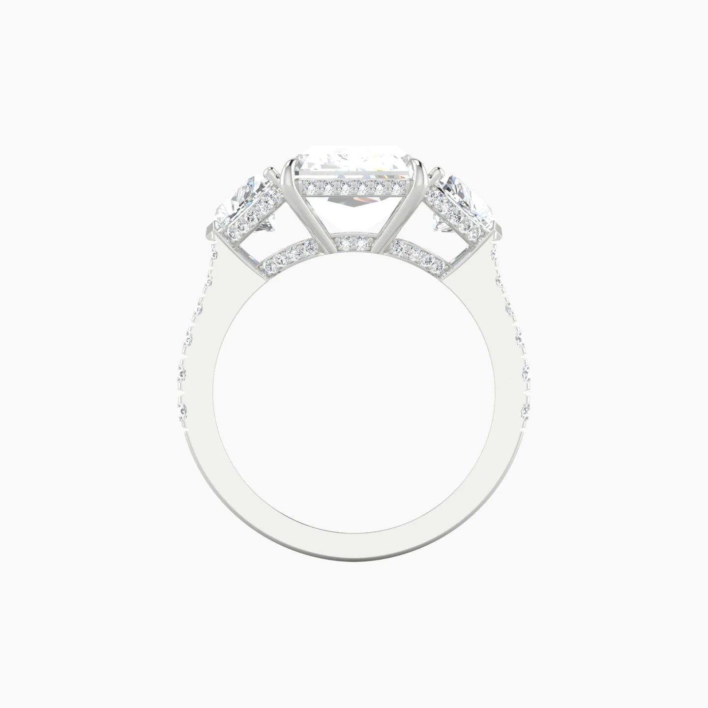 Heart Trilogy with Reverse Shank | 18k White Gold 5 ct Radiant Cut Ring