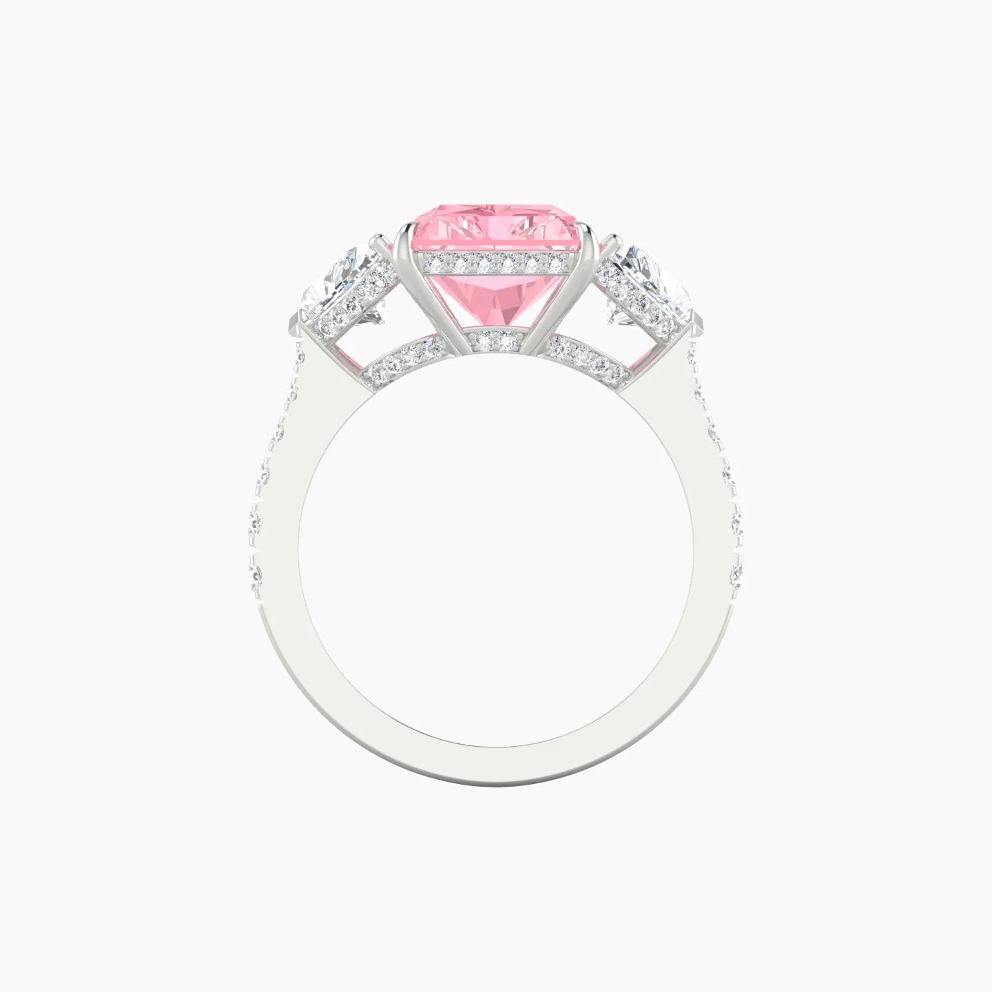 Intricate Heart Trilogy with Reverse Shank | 18k White Gold 5 ct Radiant Blue Lab Diamond Ring