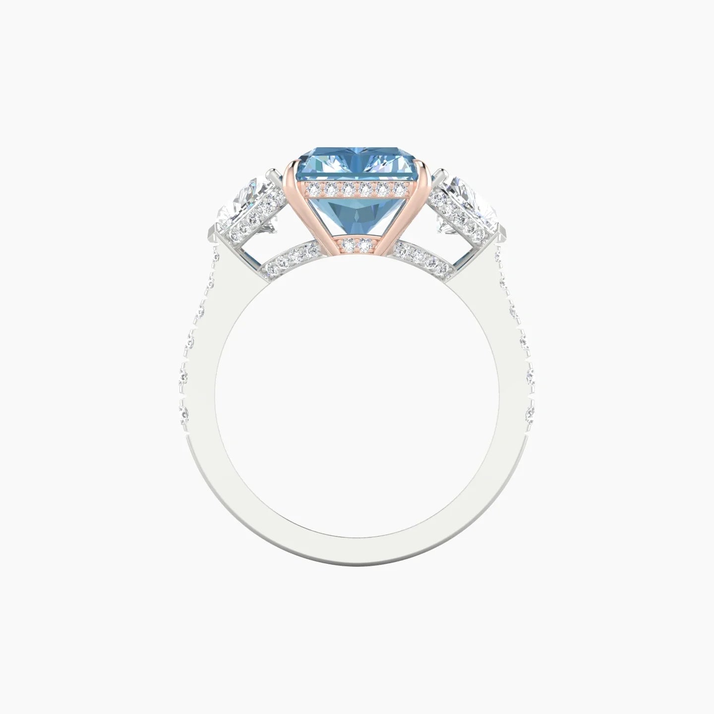 Heart Trilogy with Reverse Shank | 18k White & Rose Gold 5 ct Radiant Cut Ring
