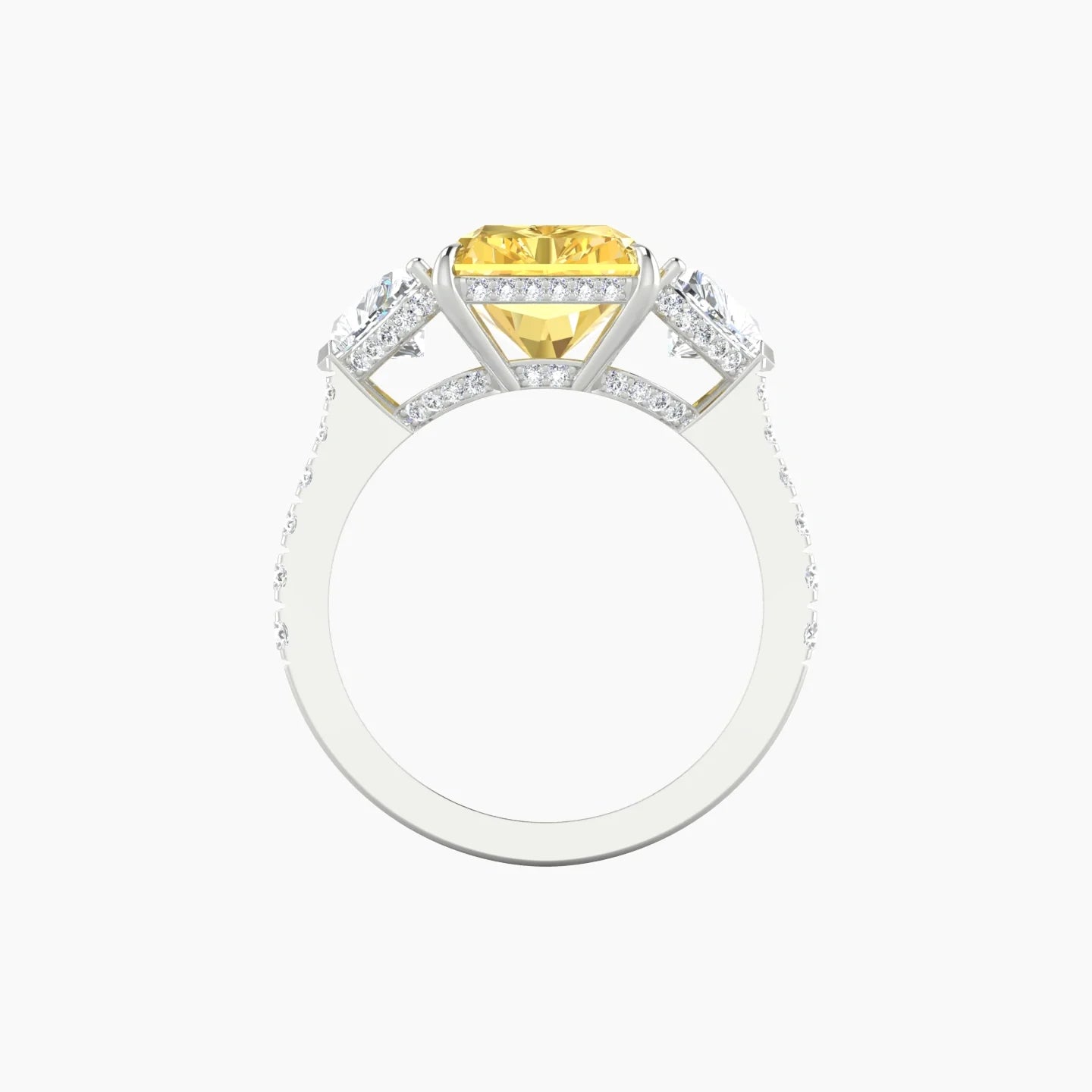 Heart Trilogy with Reverse Shank | 18k White Gold 5 ct Radiant Cut Ring