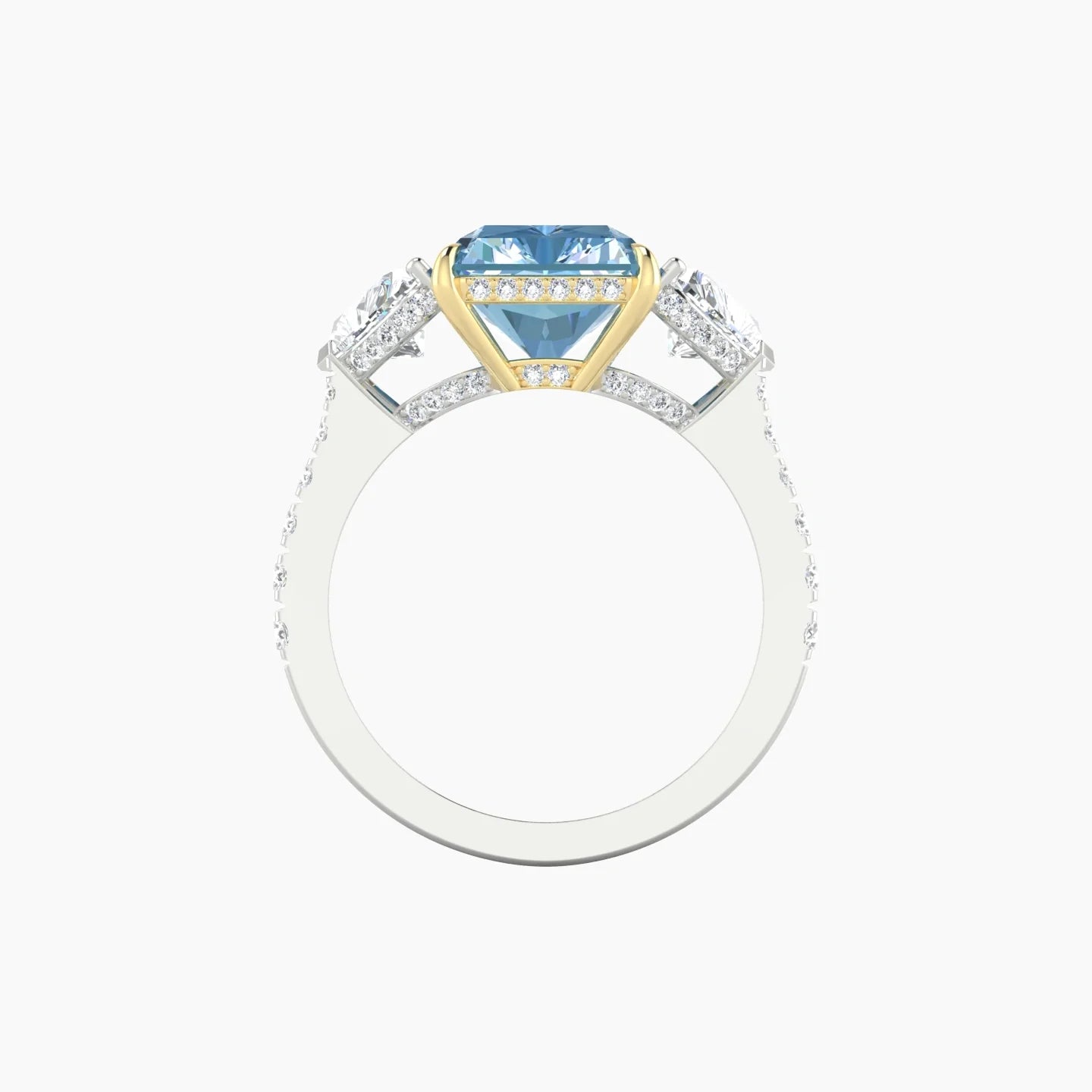 Heart Trilogy with Reverse Shank | 18k White & Yellow Gold 5 ct Radiant Cut Ring