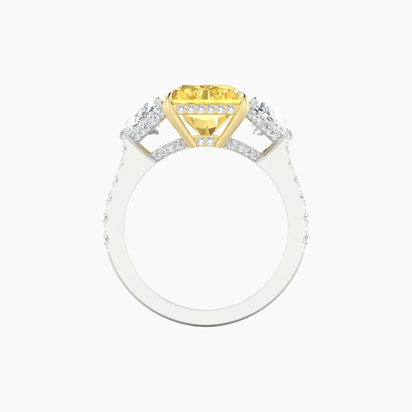 Heart Trilogy with Reverse Shank | 18k White & Yellow Gold 5 ct Radiant Cut Ring