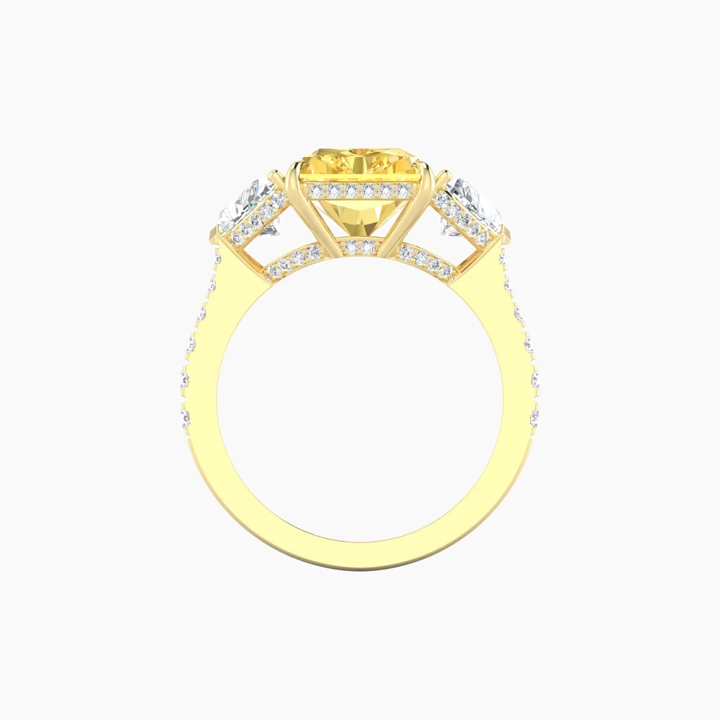 Heart Trilogy with Reverse Shank | 18k Yellow Gold 5 ct Radiant Cut Ring