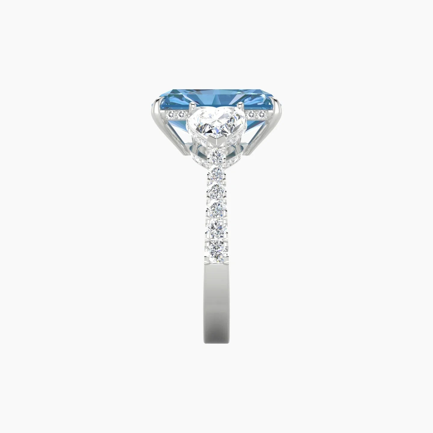 Heart Trilogy with Reverse Shank | 18k White Gold 5 ct Radiant Cut Ring