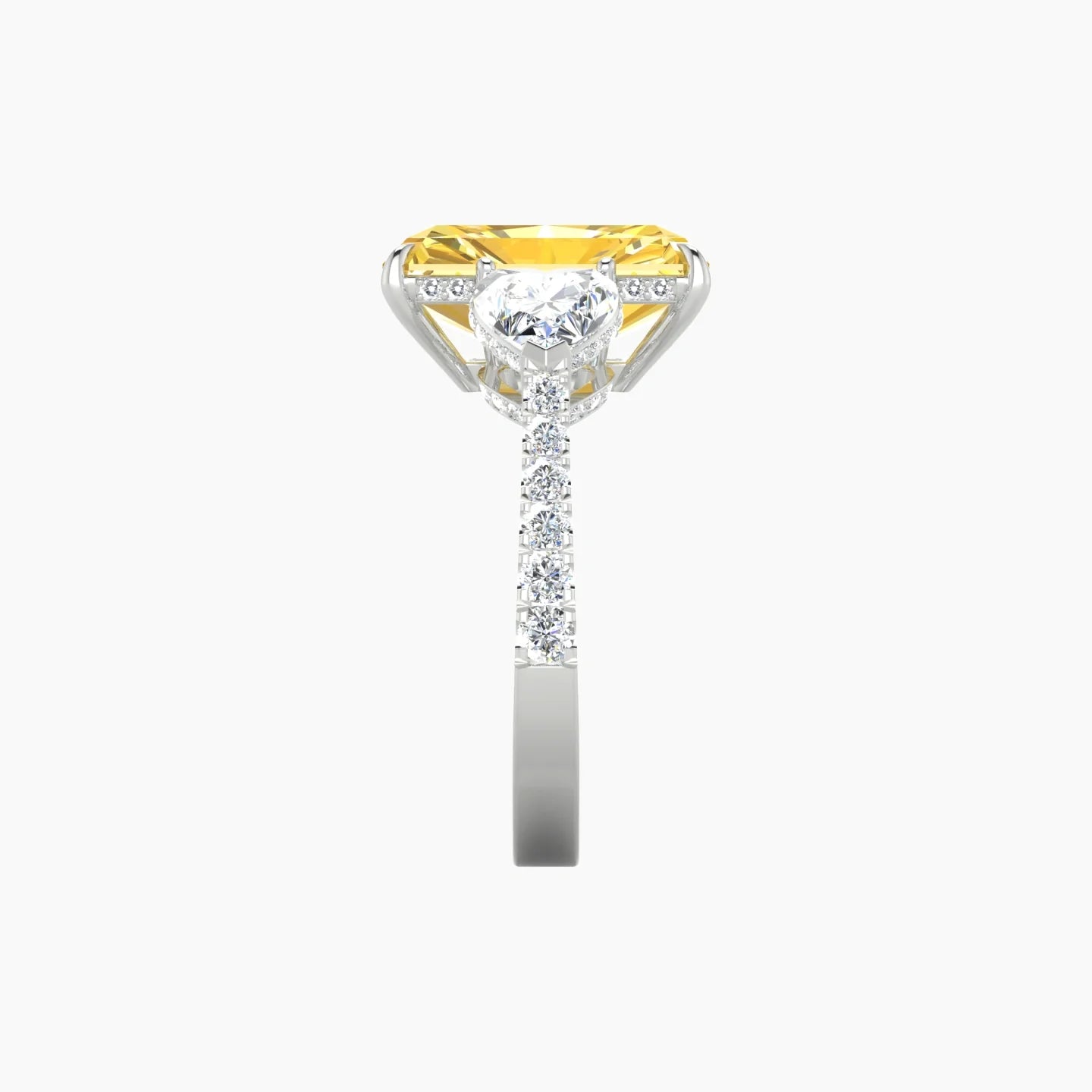 Heart Trilogy with Reverse Shank | 18k White Gold 5 ct Radiant Cut Ring